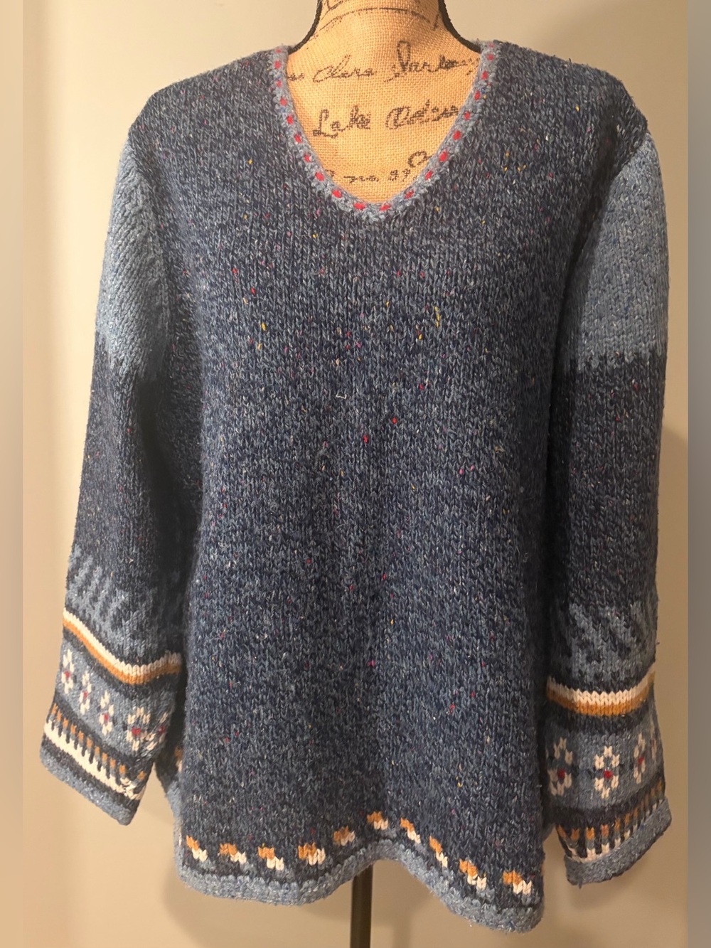 Vintage Venezia Jeans Co Fair Isle V-Neck Oversized Sweater Plus Size 22/24